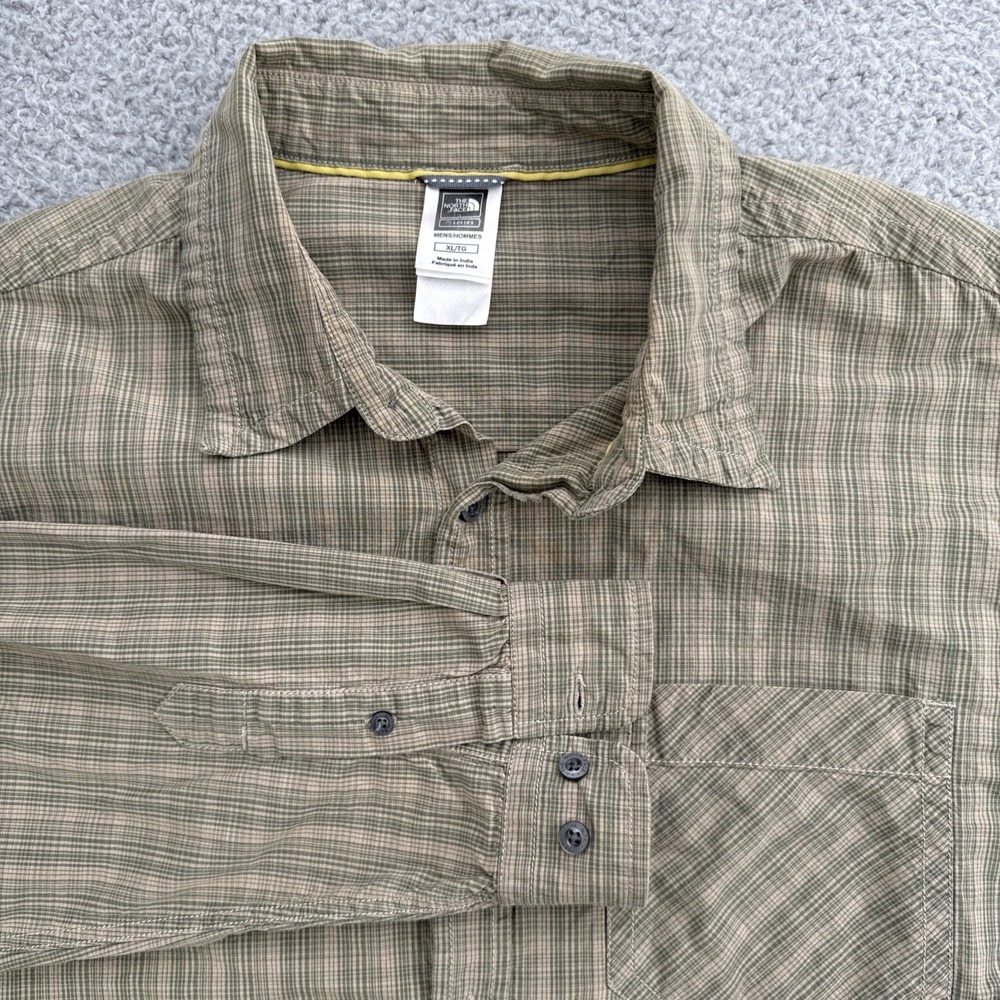 North Face Shirt Mens XL Green Plaid Button Up Outdoor Hiking Long Sleeve Cotton